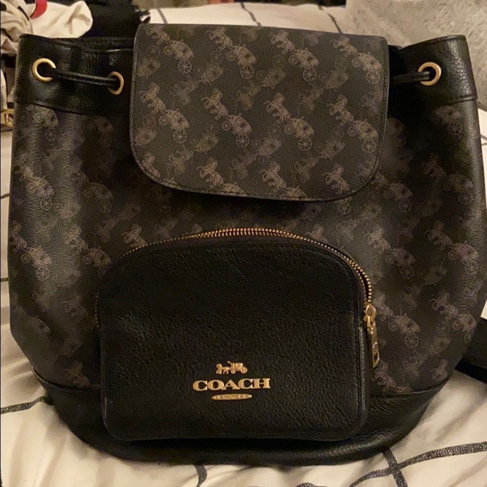 New coach black leather backpack